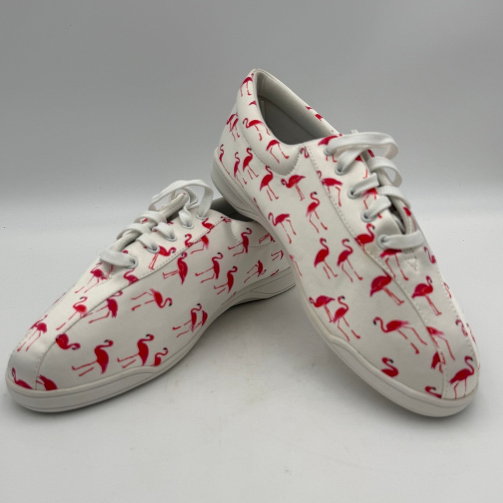 Easy Spirit AP8 Flamingo Print Walking Sneakers White Pink 11WW Wide Width